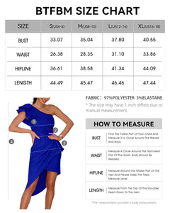 BTFBM Women 2024 Summer Fashion Elegant One Shoulder Cocktail Dress Ruffle Sleeve Wrap Ruched Bodycon Short Party Dresses