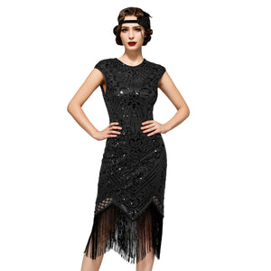 SWEETV Women's Flapper Dresses 1920s Great Gatsby Dresses Sequin Fringed Roaring 20s Cocktail Dress