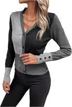 Load image into Gallery viewer, Women&#39;s Color Block Button Down Caridiagn Sweaters Long Sleeve Collared Knit Tops