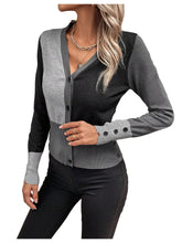 Load image into Gallery viewer, Women&#39;s Color Block Button Down Caridiagn Sweaters Long Sleeve Collared Knit Tops