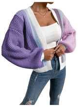 Load image into Gallery viewer, Women&#39;s Color Block Open Front Long Sleeve Ribbed Knit Cropped Cardigan Sweaters