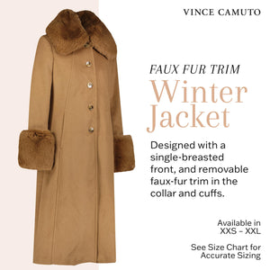 Vince Camuto Winter Coats, Women Single-Breasted Fur Collar Cuffed Womens Jacket