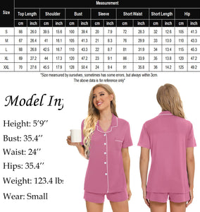 SWOMOG Womens Button Down Pajamas Set Short Sleeve Sleepwear Bride Soft Pj Lounge Sets XS-3XL