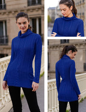 Load image into Gallery viewer, Women Polo Neck Long Slim Fitted Dress Bodycon Turtleneck Cable Knit Sweater