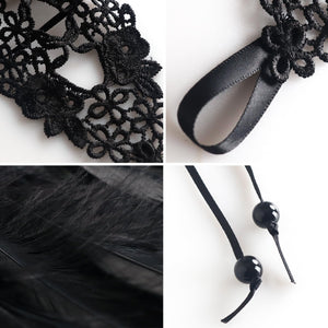 HOMELEX Women Black Lace Feather Gloves Witch Angel Costume Accessories Swan Wings Wrist Bands