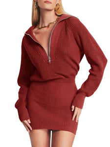 Womens Zipper Up Bodycon Sweater Dress Cozy Pullover Long Sweaters in 8 Colors