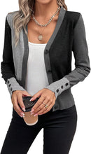 Load image into Gallery viewer, Women&#39;s Color Block Button Down Caridiagn Sweaters Long Sleeve Collared Knit Tops