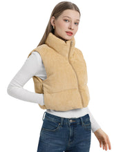 Load image into Gallery viewer, Cropped Puffer Vest Women with Pockets Short Corduroy Vest Sleeveless Stand Collar Padded Puffy Outerwear