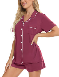 SWOMOG Womens Button Down Pajamas Set Short Sleeve Sleepwear Bride Soft Pj Lounge Sets XS-3XL