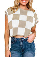 Load image into Gallery viewer, Womens Cap Sleeve Crop Tops Crew Neck Knit Trendy Casual Sweater