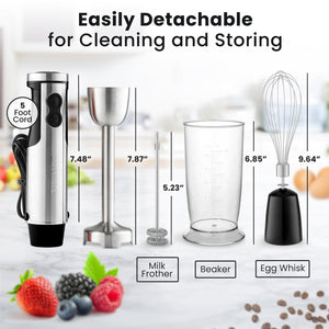 Zulay Kitchen Milk Frother Wand Drink Mixer - Durable Handheld Milk Frother Electric Whisk - Easy-Clean Milk Frother Wand & Mini Blender - Electric Coffee Frother for Frappe, Matcha - Jet Black