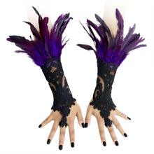 Load image into Gallery viewer, HOMELEX Women Black Lace Feather Gloves Witch Angel Costume Accessories Swan Wings Wrist Bands