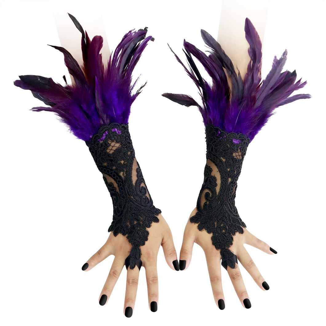 HOMELEX Women Black Lace Feather Gloves Witch Angel Costume Accessories Swan Wings Wrist Bands