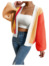 Load image into Gallery viewer, Women&#39;s Color Block Open Front Long Sleeve Ribbed Knit Cropped Cardigan Sweaters