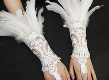 Load image into Gallery viewer, HOMELEX Women Black Lace Feather Gloves Witch Angel Costume Accessories Swan Wings Wrist Bands