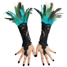 Load image into Gallery viewer, HOMELEX Women Black Lace Feather Gloves Witch Angel Costume Accessories Swan Wings Wrist Bands