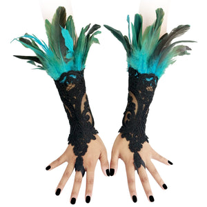 HOMELEX Women Black Lace Feather Gloves Witch Angel Costume Accessories Swan Wings Wrist Bands