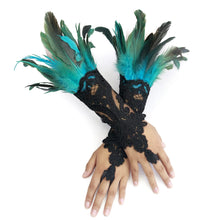 Load image into Gallery viewer, HOMELEX Women Black Lace Feather Gloves Witch Angel Costume Accessories Swan Wings Wrist Bands