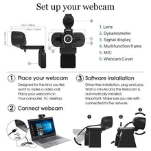 Load image into Gallery viewer, Webcam with Microphone, Widescreen Video Calling, USB Plug&amp;Play, Computer Camera with Privacy Cover and Tripod Stand, Works with Online Calling, Gaming, Conferencing, Zoom, FaceTim (Black)