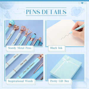 6 Pcs Fancy Pens for Women, Crystal Diamond Pen for Journaling Pretty Glitter Ballpoint with Box Inspirational Gifts for Women