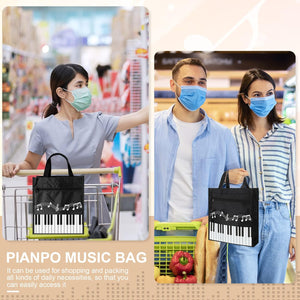 Cunno 4 Pcs Small Piano Music Bag Piano Keys Handbag Reusable Tote Bag Shoulder Shopping Bag Book Bag Tote for Music Lovers Gifts