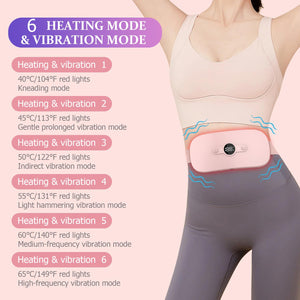 Portable Electric Heating Pad, Abdominal Massager Menstrual Heating Pad Fast Heating Belly Wrap Belt with 4 Heat Levels and 4 Vibration Modes for Women and Girl(Pink)