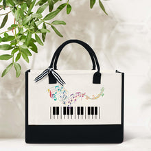 Load image into Gallery viewer, Pianist Canvas Tote Bag, Piano Musical Gifts, Piano Lover Tote Bag, Piano Teacher Student Gift, Music Tote Bag