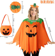 Load image into Gallery viewer, 3 PCS Pumpkin Costume for Women,Halloween Pumpkin Poncho for Adults,Halloween Costume for Women with Accessories