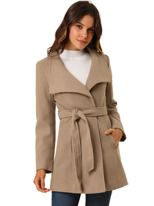 Women's Classic Stand Collar Long Sleeve Winter Belted Long Coat