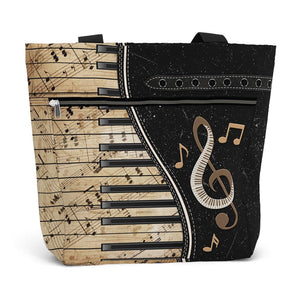 84hoods Tote Bag for Women. Large Shoulder Bag with Pockets and Zipper for Work. Gift for Piano Players, Music Lovers.