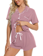 Load image into Gallery viewer, SWOMOG Womens Button Down Pajamas Set Short Sleeve Sleepwear Bride Soft Pj Lounge Sets XS-3XL