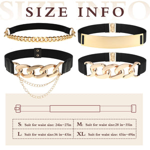 Zhanmai 4 Pieces Belts for Women Metal Gold Stretch Waist Belt Skinny Wide Chain Belt Elastic Belt for Dress