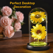 Load image into Gallery viewer, Sunflower Gifts for Women, Sunflowers Artificial Flowers in Glass Dome with LED Strip (Yellow)