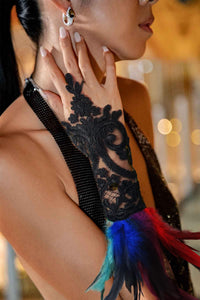 HOMELEX Women Black Lace Feather Gloves Witch Angel Costume Accessories Swan Wings Wrist Bands