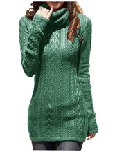 Load image into Gallery viewer, Women Polo Neck Long Slim Fitted Dress Bodycon Turtleneck Cable Knit Sweater