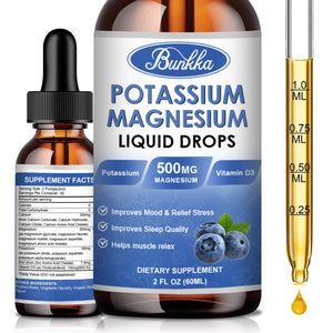 Potassium Magnesium Liquid Drops Supplement with Potassium 99mg, Magnesium 500mg,Calcium, Vitamin D3, Zinc, for Leg Cramps, Energy, Metabolism, for Adult and Kid,Sugar Free