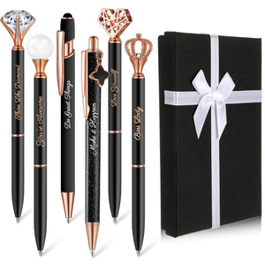 6 Pcs Fancy Pens for Women, Crystal Diamond Pen for Journaling Pretty Glitter Ballpoint with Box Inspirational Gifts for Women