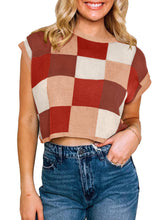 Load image into Gallery viewer, Womens Cap Sleeve Crop Tops Crew Neck Knit Trendy Casual Sweater