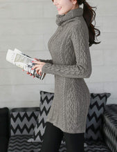 Load image into Gallery viewer, Women Polo Neck Long Slim Fitted Dress Bodycon Turtleneck Cable Knit Sweater