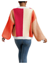 Load image into Gallery viewer, Women&#39;s Color Block Open Front Long Sleeve Ribbed Knit Cropped Cardigan Sweaters