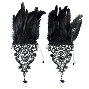 HOMELEX Women Black Lace Feather Gloves Witch Angel Costume Accessories Swan Wings Wrist Bands