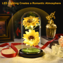 Load image into Gallery viewer, Sunflower Gifts for Women, Sunflowers Artificial Flowers in Glass Dome with LED Strip (Yellow)