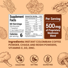 Load image into Gallery viewer, Mushroom Coffee Organic (60 Servings) 10 Mushrooms (Lion’s Mane, Cordyceps, Turkey Tail &amp; Other) Mixed With Gourmet Arabica Instant Immune Boosting Coffee for Focus &amp; Gut Health Support