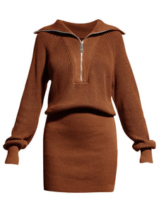 Womens Zipper Up Bodycon Sweater Dress Cozy Pullover Long Sweaters in 8 Colors