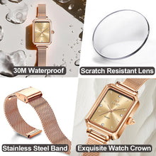 Load image into Gallery viewer, Women&#39;s Casual Watch, Rose Gold Tone Mesh Bracelet Stainless Steel Square Dress Watches for Women, Fashion Business Analog Quartz Ladies Small Wrist Watch