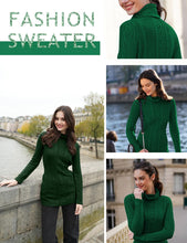 Load image into Gallery viewer, Women Polo Neck Long Slim Fitted Dress Bodycon Turtleneck Cable Knit Sweater