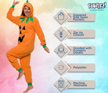 Load image into Gallery viewer, Funziez! Slim Pumpkin Adult Onesie - Jack O Lantern Halloween Costume - One Piece Cosplay Suit for Adults, Women and Men