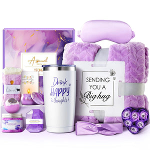 Spa Gifts for Women, Self Care Get Well Soon Gifts Basket for Mom, Wife, Girlfriend, Sister, Purple Gift Set for Valentine's Day