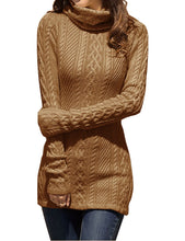 Load image into Gallery viewer, Women Polo Neck Long Slim Fitted Dress Bodycon Turtleneck Cable Knit Sweater