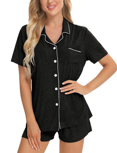 SWOMOG Womens Button Down Pajamas Set Short Sleeve Sleepwear Bride Soft Pj Lounge Sets XS-3XL